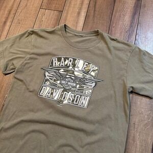 Vintage‎ Harley Davidson T Shirt Men's Large Green Cannonball Country Train
